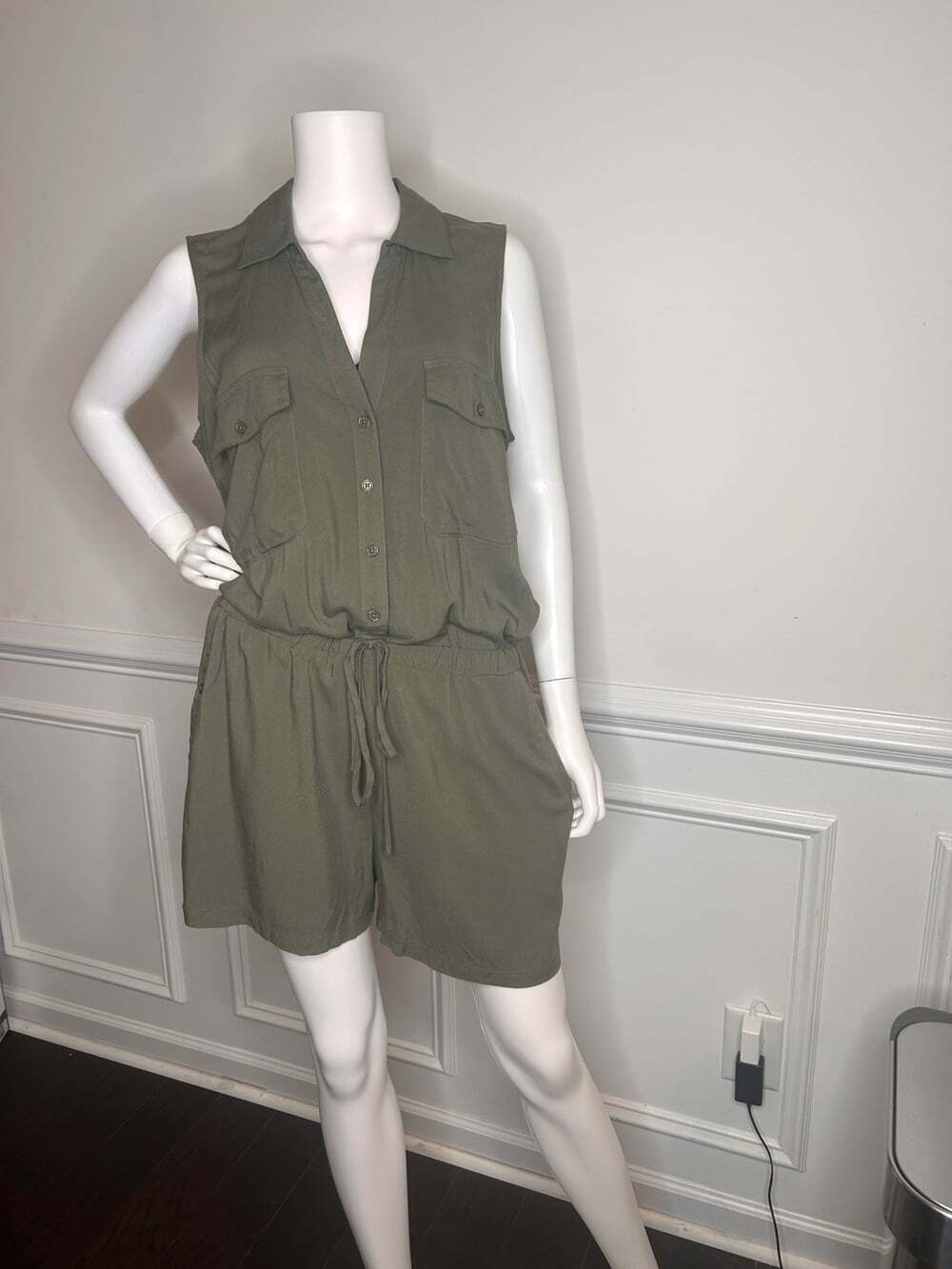 Lascana Sleeveless Drawstring Romper, Olive Green, Sz.12 - Picture 7 of 15